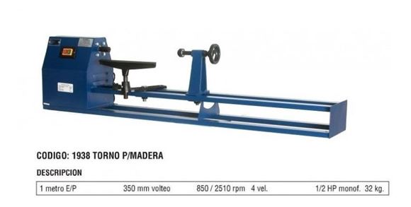 Imagen de Torno Madera 1000 Mm Refor. 4 Velocidades 1/2HP Gold -ynter