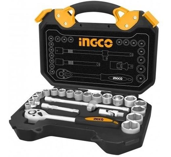 Imagen de Juego dados tubo llave crique 1/2 metr. y plg 25 piezas Ingco - Ynter Industrial