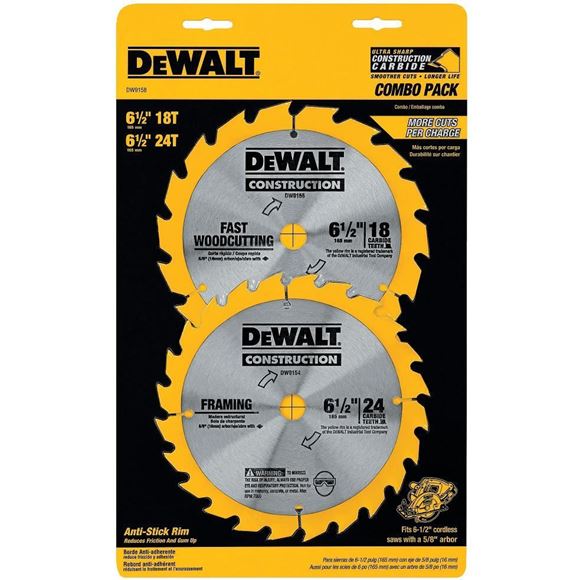 Imagen de Disco sierra circular x2 un. Dewalt 18 y 24 dientes 6 1/2  - Ynter Industrial
