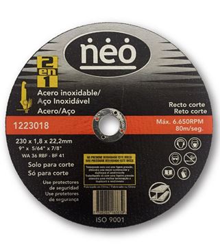 Imagen de DISCO ABRASIVO DE CORTE ACERO/ACERO 230x 1.8 NEO - Ynter Industrial