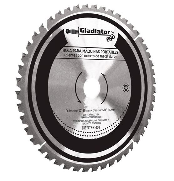 Imagen de Hoja  de sierra - 165MM - 40 dientes para madera Gladiator- Ynter Industrial