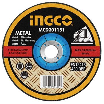 Imagen de Disco corte metal 4½ x 3mm Ingco centro deprimido 115 x 3mm x 22-2mm - Ynter Industrial