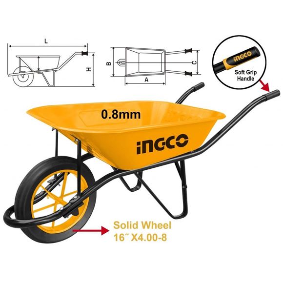 Imagen de Carretilla 130 kg rueda maciza Ingco - Ynter Industrial