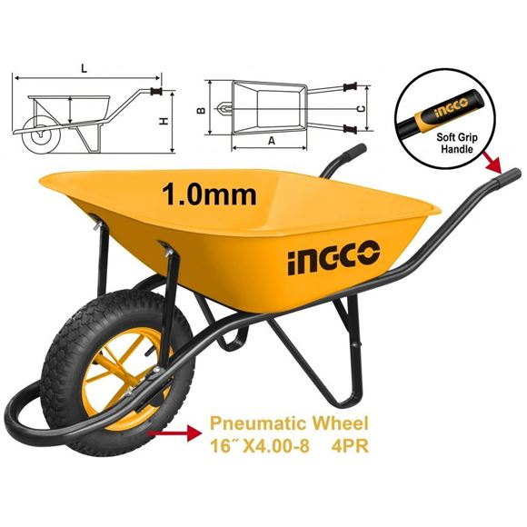 Imagen de Carretilla 130 kg rueda neumática Ingco - Ynter Industrial