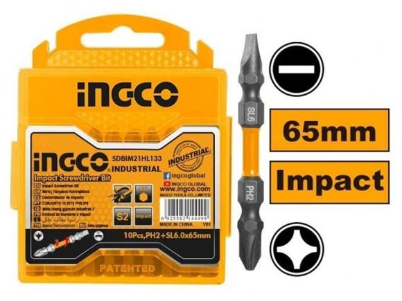 Imagen de Set puntas impacto PH2 + SL6.0*1.0 65mm 10pcs Ingco - Ynter Idustrial