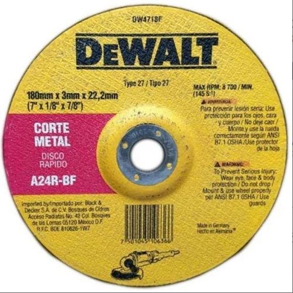 Imagen de Disco Dewalt cte metal centro depr. 180 x 3.2 x 22.2mm - Ynter Industrial