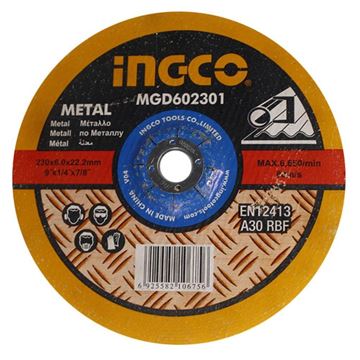 Imagen de Disco desbaste 9" x 6mm centro deprimido p/metal  Ingco - Ynter Industrial