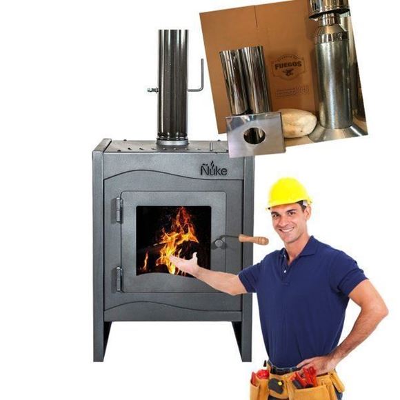 Imagen de Estufa Ñuke Wichi 50 negra +  kit + instalacion - Ynter Industrial