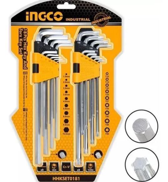 Imagen de Juego Llaves 9 pcs Allen 9 pcs Torx + soporte Ingco - Ynter