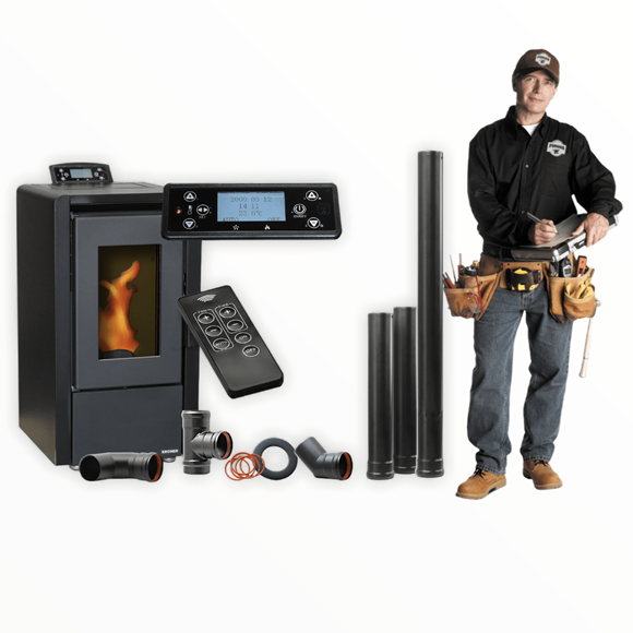 Imagen de Estufa Calefactor Pellet  Kroner 6 kw  Kit Pared Instalación