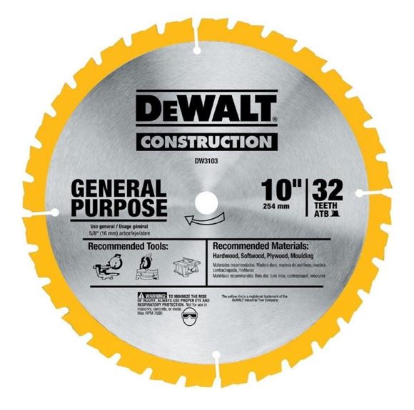 Imagen de Hoja Sierra Dewalt 10X40X5/8" Uso General Melamina - Ynter Industrial