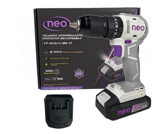 Imagen de Taladro C/Percutor C/Bat 2Ah Neo 20V Brushless  - Ynter