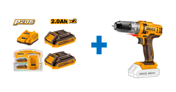 Imagen de Taladro Percutor 20V + 2 Baterias y Cargador Ingco - Ynter Industrial