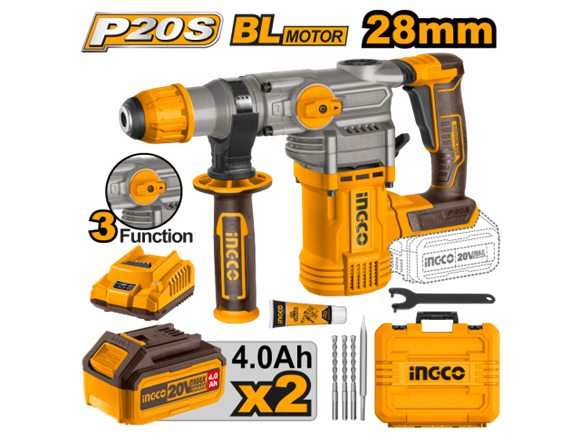 Imagen de Rotomartillo 4.5J C/2Bat 4Ah 20V Ingco Brushless - Ynter