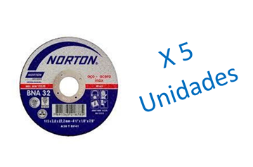 Imagen de 5 Disco corte metal chato 115x3x22mm BNA 32 AZ NORTON - Ynter Industrial