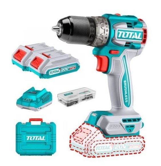 Imagen de Taladro Atornillador Total Brushless 20V 2 bateria  maletin