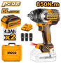 Imagen de Llave De Impacto 1/2" C/2Bat 4Ah Ingco 20V Brushless - Ynter