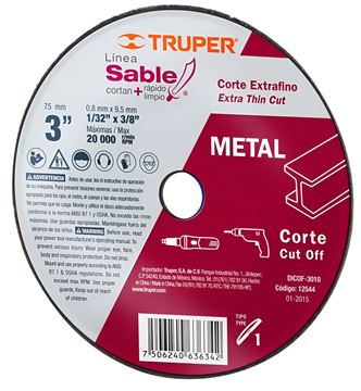 Imagen de Disco Corte 3" - 75MM  Truper P/Amoladora Neumática X 6Uni -ynter Ind.