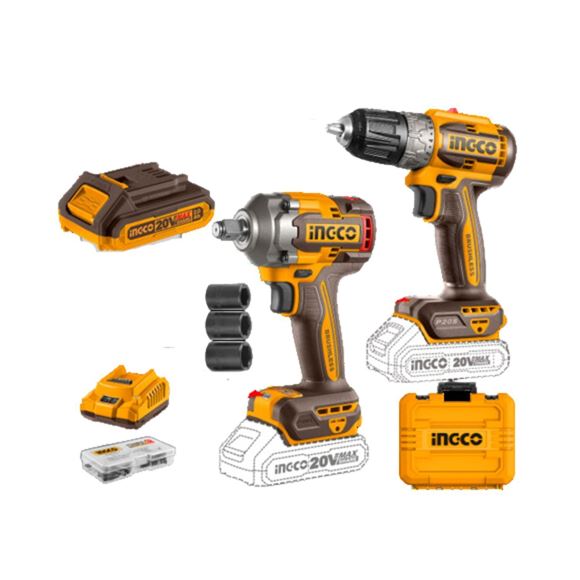 Imagen de Kit Taladro atornillador + llave Impacto 20V Ingco c/maletin