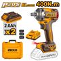 Imagen de Llave De Impacto 1/2" C/2Bat 2Ah Ingco 20V Brushless - Ynter