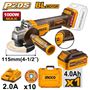 Imagen de Amoladora 4 1/2" C/Bat 4Ah + Maletin Ingco 20V Brushless - Ynter