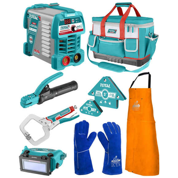 Imagen de Soldadora Inverter Total 160AMP Set C/ Kit Delantal + Bolso + Guantes + Prensas - Ynter Industrial