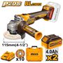 Imagen de Amoladora 4 1/2" C/2Bat 4Ah + Maletin Ingco 20V Brush- Ynter