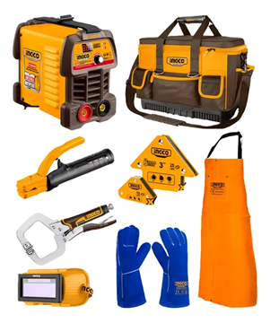 Imagen de Soldadora Inverter Ingco 160AMP Set C/ Kit Delantal + Bolso + Guantes + Prensas - Ynter Industrial