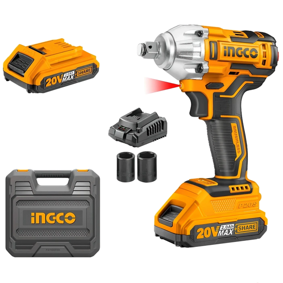 Imagen de Llave De Impacto 1/2" C/2Bat 2Ah Ingco 20V Brushless - Ynter