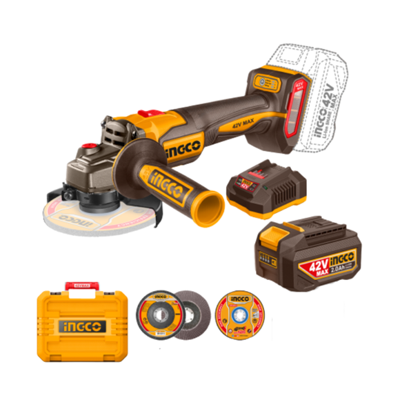 Imagen de Amoladora 4 1/2" C/2 Bat 2Ah Ingco 42V Brushless - Ynter