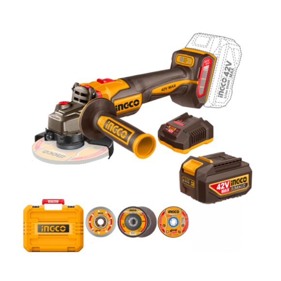 Imagen de Amoladora 4 1/2" C/2 Bat 2.5 Ah Ingco 42V Brushless - Ynter