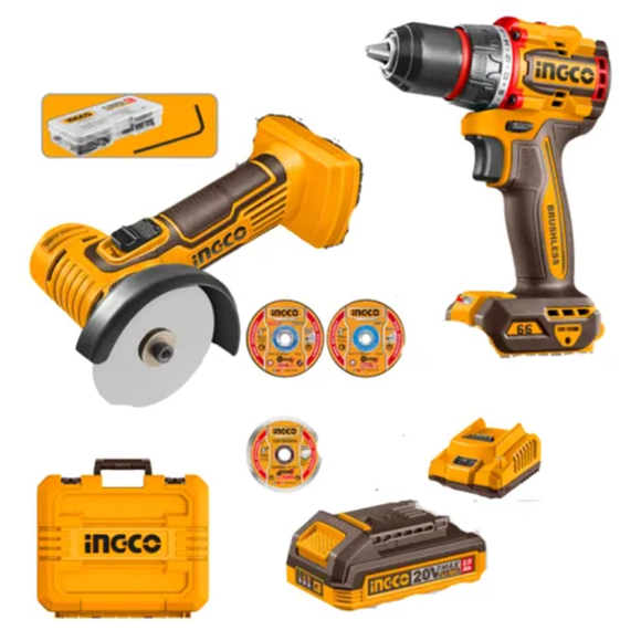 Imagen de Mini Amoladora 3" + Taladro 66mn C/2Bat 2Ah Ingco - Ynter