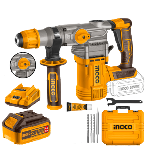 Imagen de Rotomartillo 4.5J C/2Bat 4Ah 20V Ingco Brushless - Ynter