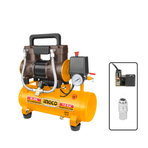 Imagen de Compresor 6Lts 1.5 HP S/Aceite Bajo Ruido Ingco - Ynter
