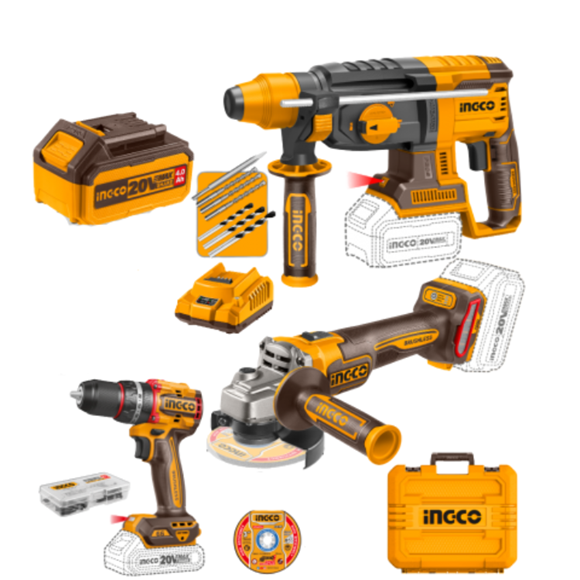 Imagen de Kit 4 Herramientas C/2 Bat 4Ah 20V Ingco - Ynter Industrial