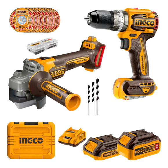 Imagen de Kit Ingco Atornillador Percutor + Amoladora 20v + Accesorios Frecuencia 50 60hz