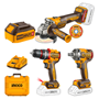 Imagen de Kit Amoladora, Taladro, Llave de Impacto C/2 Bat 4Ah Ingco