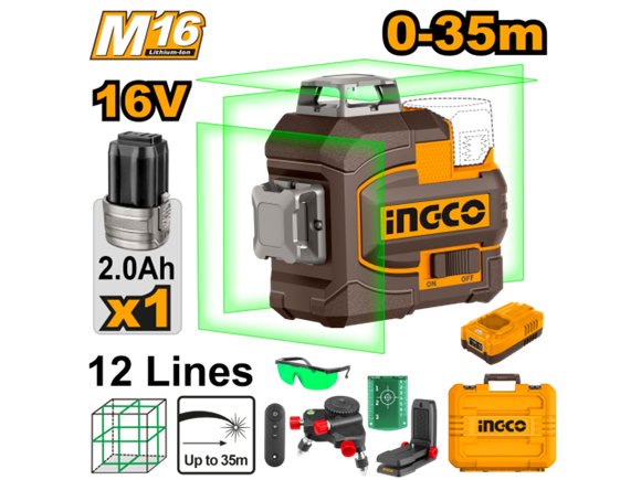 Imagen de Nivel Laser 3D Verde Autonivelante Ingco c/bat - Ynter Industrial