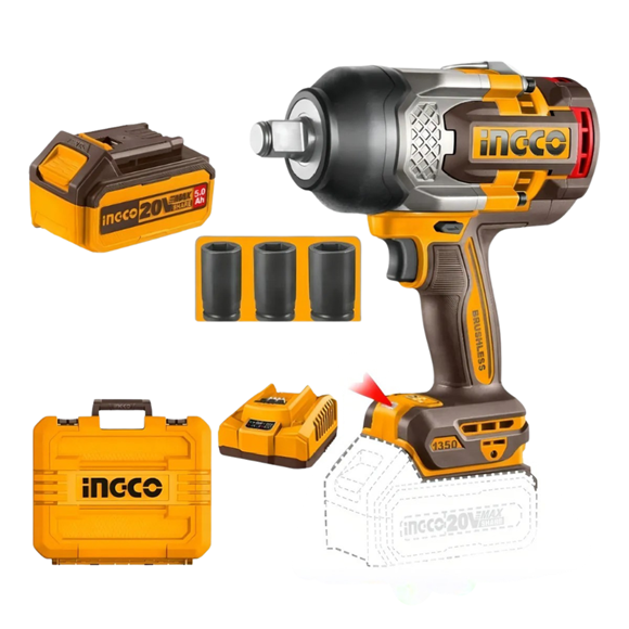 Imagen de Llave de Impacto 20V 1350NC C/2 Bat + 3 Dados Ingco - Ynter
