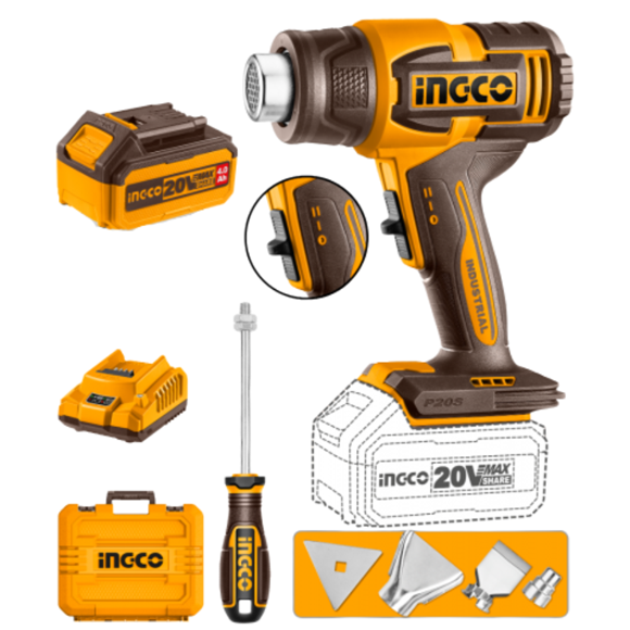 Imagen de Pistola de Calor C/Bat 4Ah 550°C Ingco - Ynter Industrial