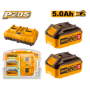 Imagen de SET X 2 BATERIAS 20V 5AMP + 1 CARGADOR INGCO - Ynter Industrial