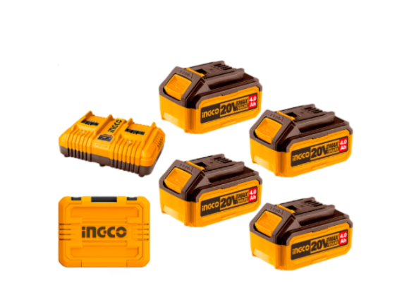Imagen de Set 4 Baterias 20V 4Amp + Cargador + Valija Ingco - Ynter Industrial