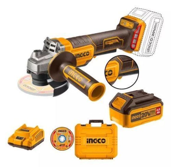 Imagen de Amoladora 4 1/2" C/Bat 4Ah + Maletin Ingco 20V Brushless - Ynter
