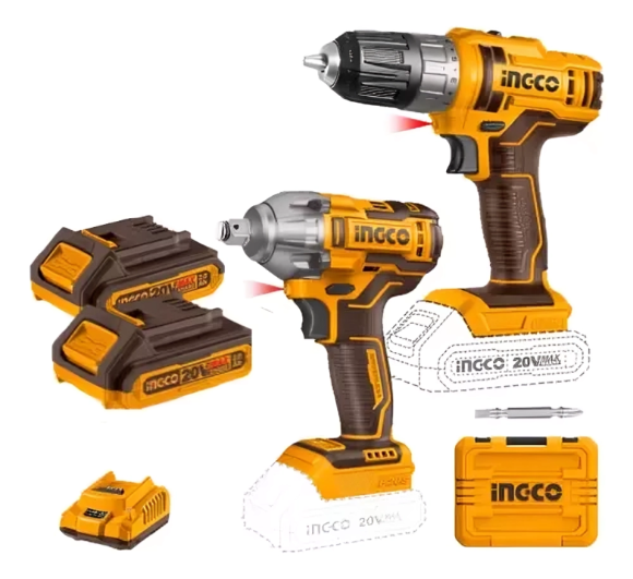 Imagen de Set Llave Impacto Y Atornillador 20V Bat P20S Ingco - Ynter Industrial