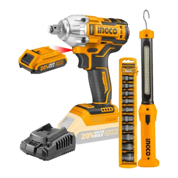 Imagen de Llave de Impacto C/2 Bat 2Ah + Linterna Y Dados Ingco - Ynter