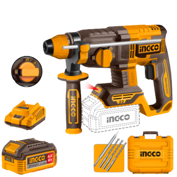 Imagen de Rotomartillo 22MM 20V Brushless C/2 Bat 4.0AH Ingco -  Ynter