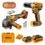 Imagen de Combo Taladro Percutor 66NM + Amoladora 20v Ingco c/ 2Bat 4amp