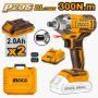Imagen de Llave De Impacto 1/2" C/2Bat 2Ah Ingco 20V Brushless - Ynter